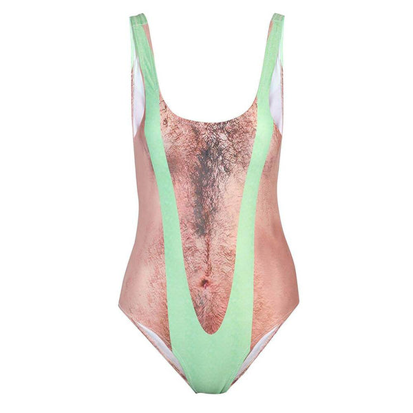 Ugly Chest Hairy One Piece Swimsuit - Forest Coral
