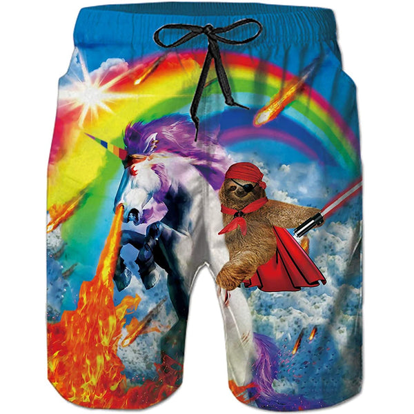 Sloth Riding Unicorn Funny Swim Trunks D F Clothing