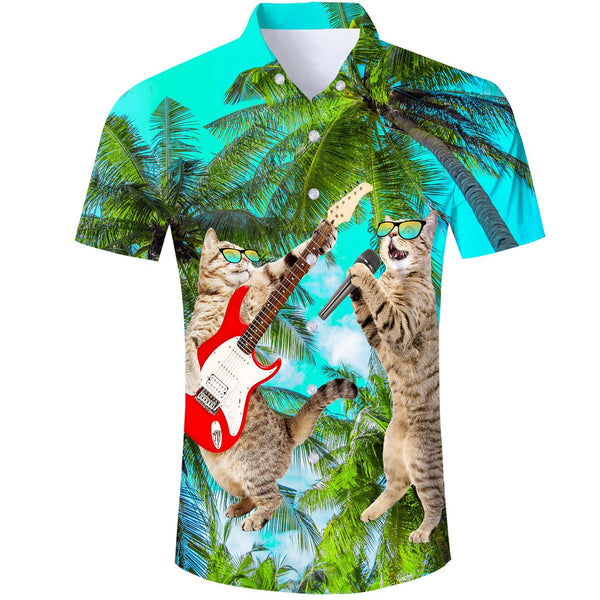 Palm Tree Guitar Cat Funny Hawaiian Shirt D F Clothing