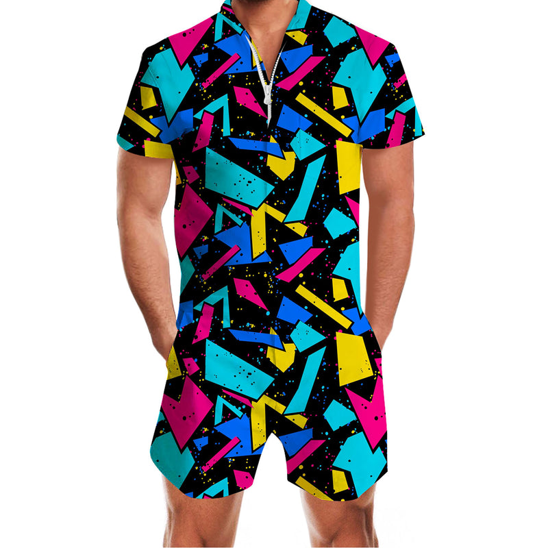 80s Colorful Graffiti Funny Male Romper