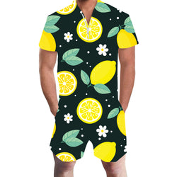 Lemon & Flowers Black Funny Men Romper