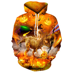 Kat Rijdende Dinosaurus Halloween Grappige Hoodie