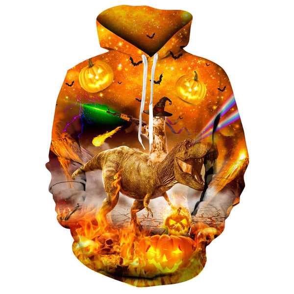 Kat Rijdende Dinosaurus Halloween Grappige Hoodie