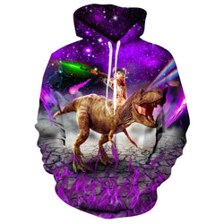 Katze reitet Dinosaurier lila lustig Hoodie