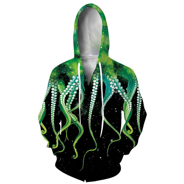 Green Octopus Funny Zip Up Hoodie