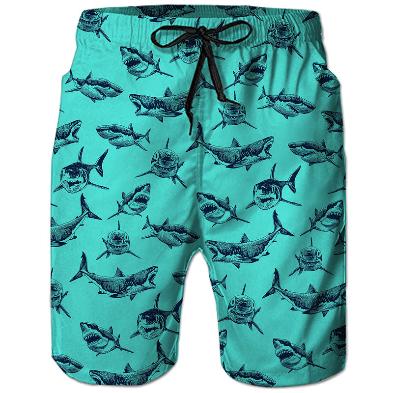 Shark Green Funny Board Shorts