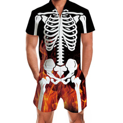 Fire Flame Skeleton Funny Men Romper