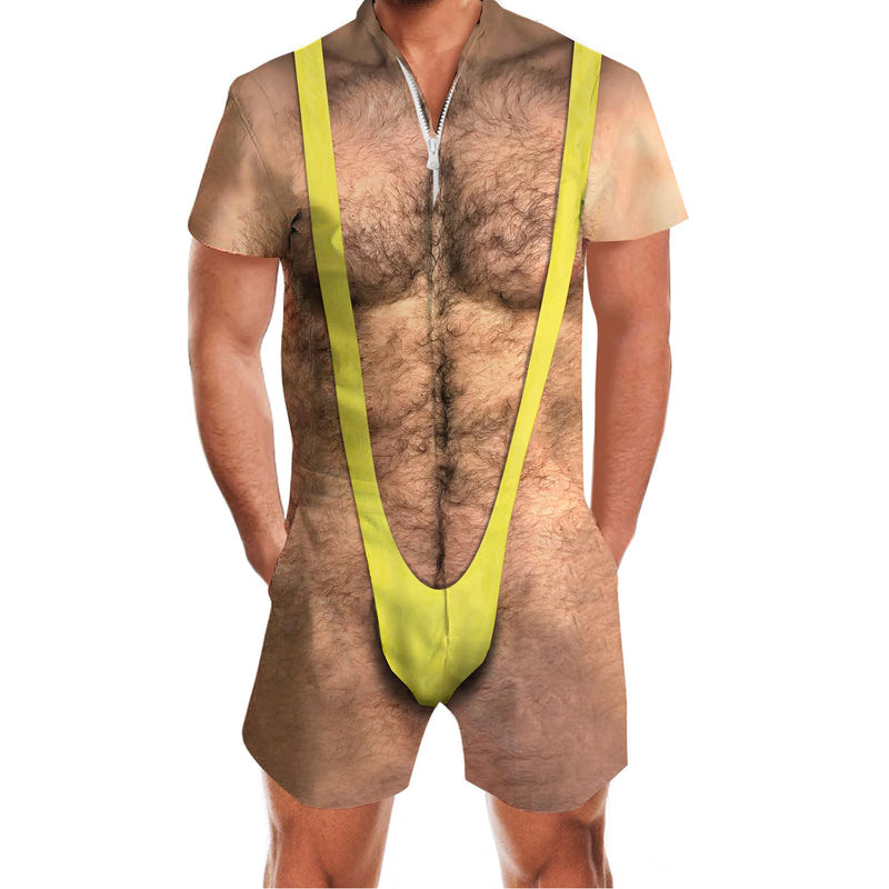 Hairy Chest with Yellow Stripe Funny Male Romper