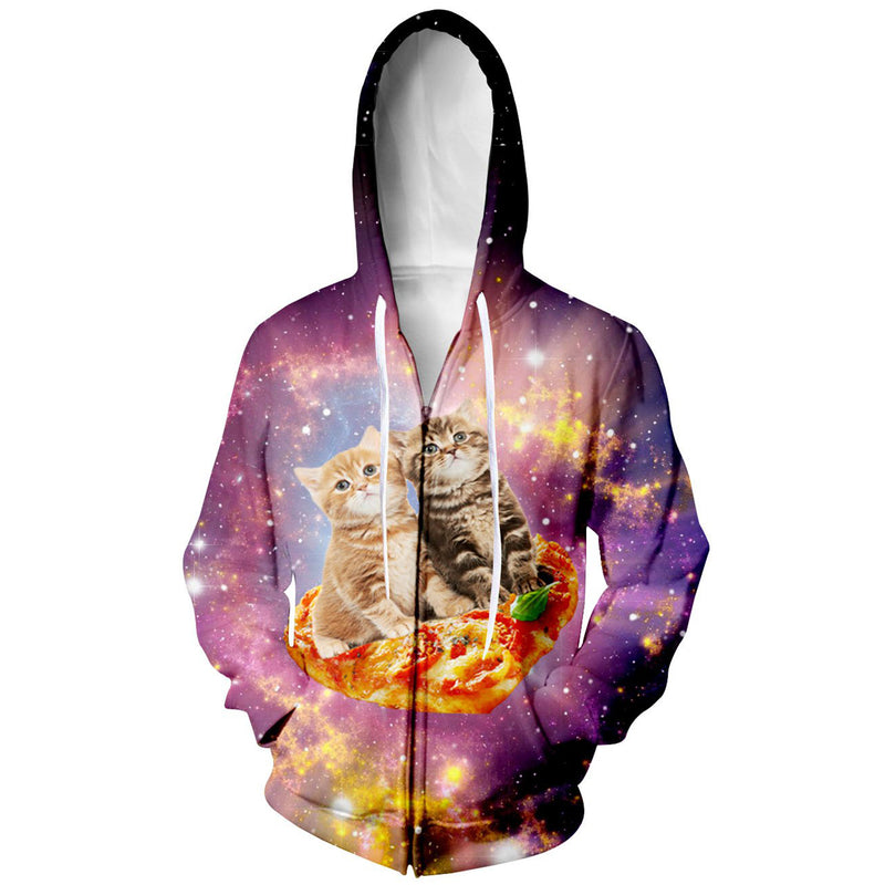 Couple Kitties on Pizza Funny Zip Up Hoodie