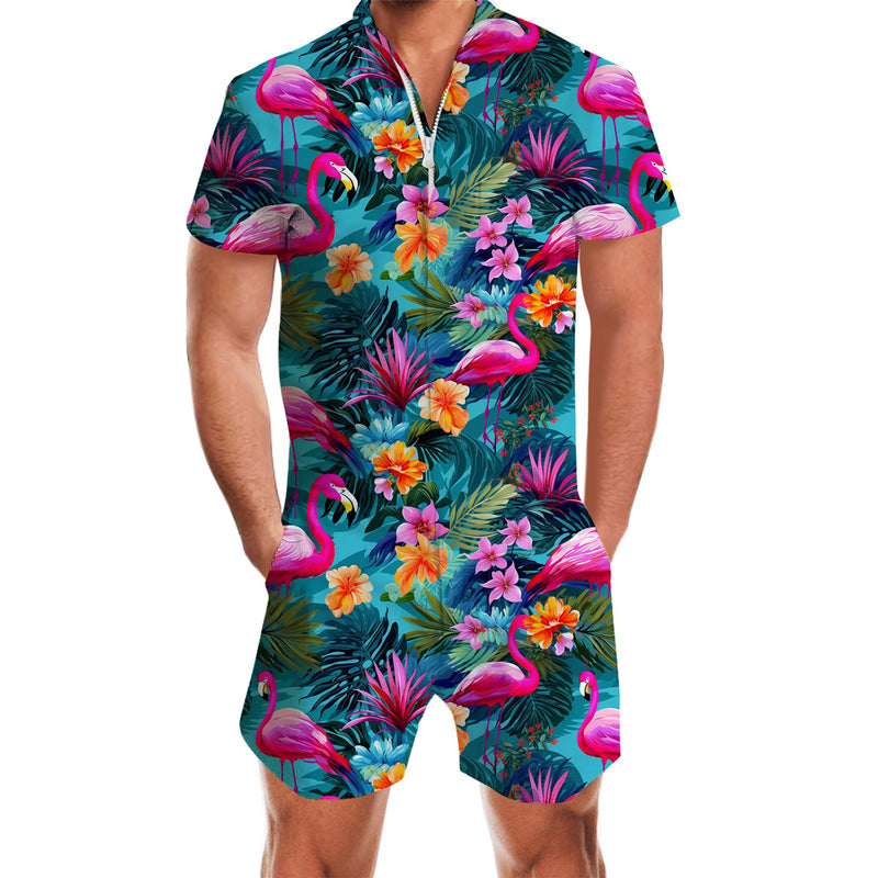 Floral Flamingo Funny Men Romper