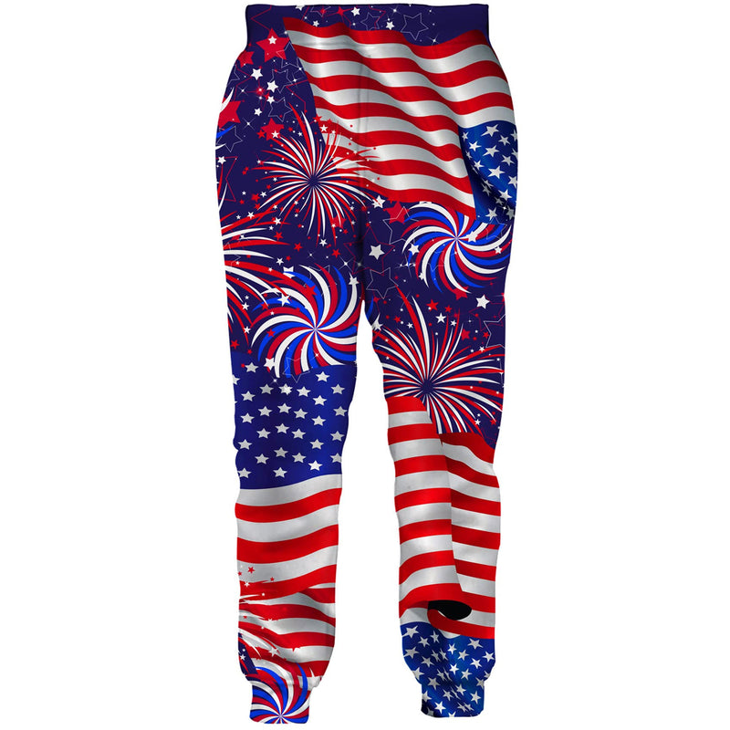 Vuurwerk Amerikaanse vlag grappige joggingbroek