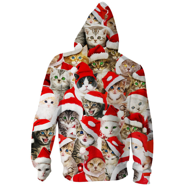 Christmas Hat Kitties Funny Zip Up Hoodie