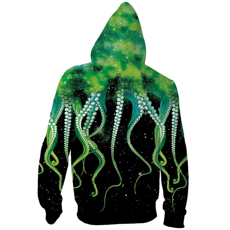 Green Octopus Funny Zip Up Hoodie