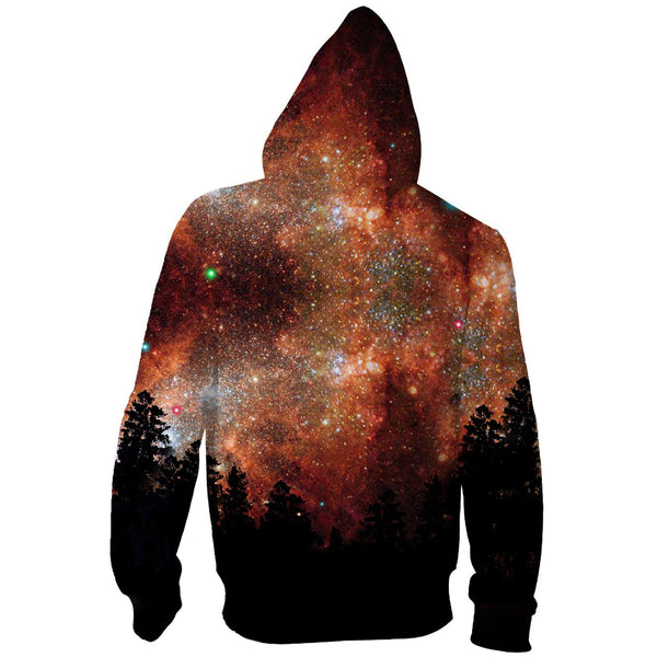 Kapuzenpullover mit Reißverschluss, Motiv „Wolf Orange Space“