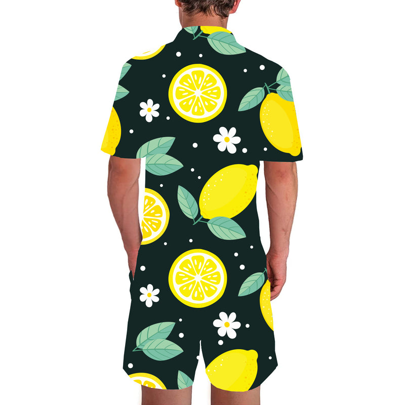 Lemon & Flowers Black Funny Men Romper