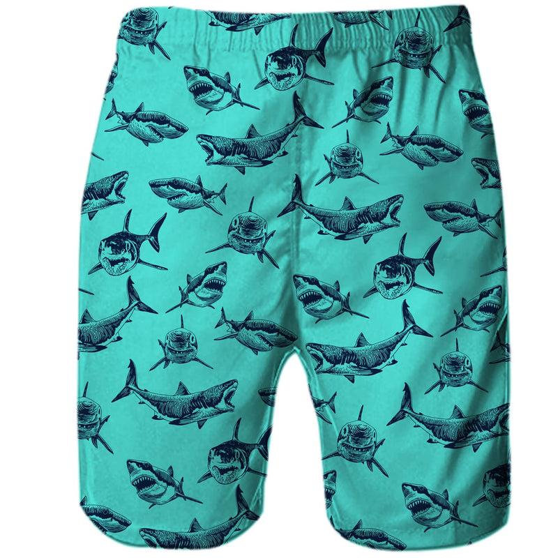 Shark Green Funny Board Shorts