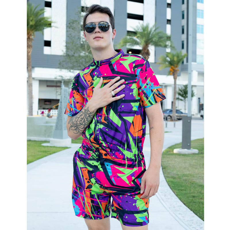 80S Colorful Graffiti Funny Male Romper