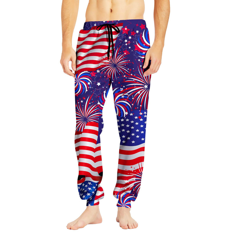 Vuurwerk Amerikaanse vlag grappige joggingbroek