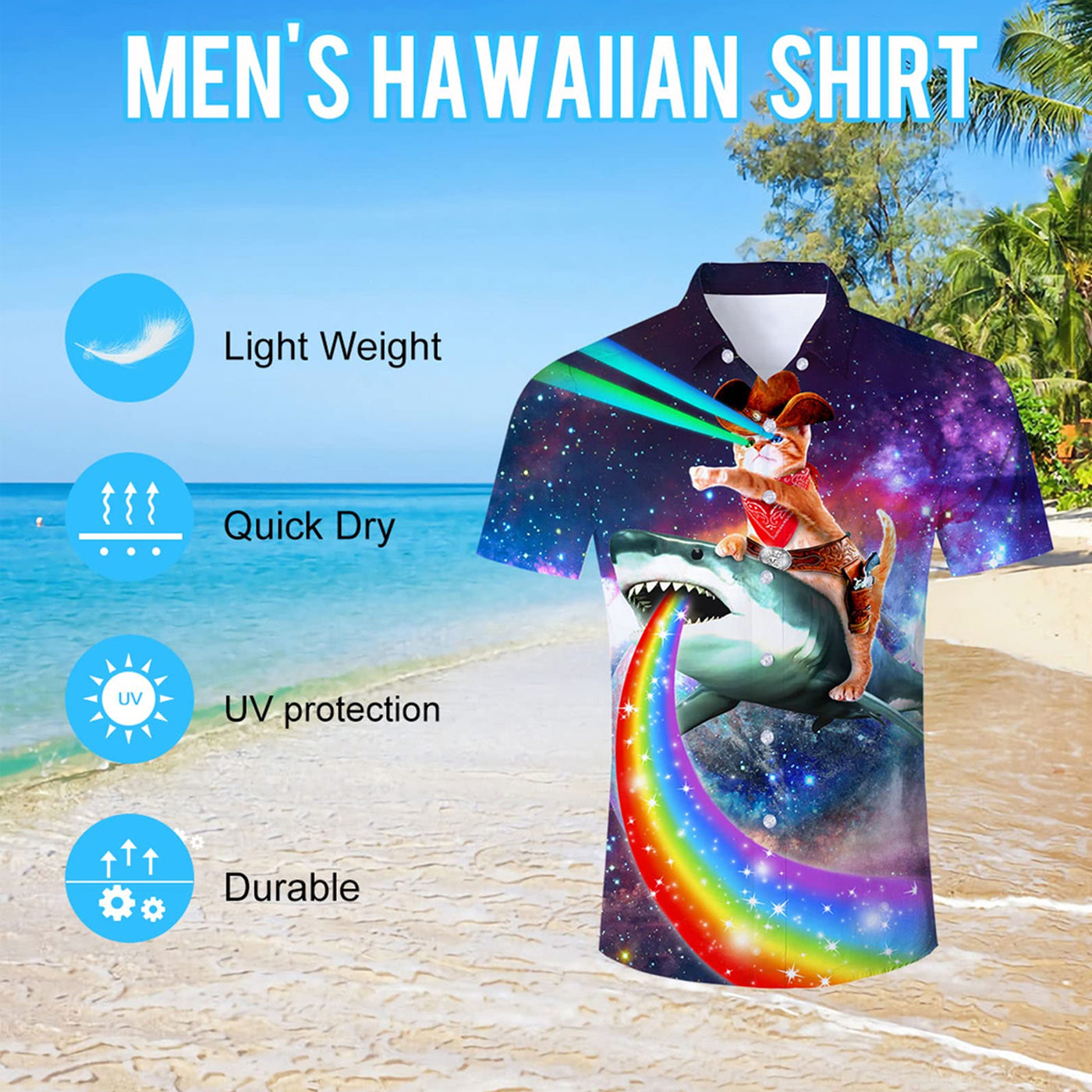 Cowboy Cat Riding Rainbow Shark Funny Hawaiian Shirt D F Clothing