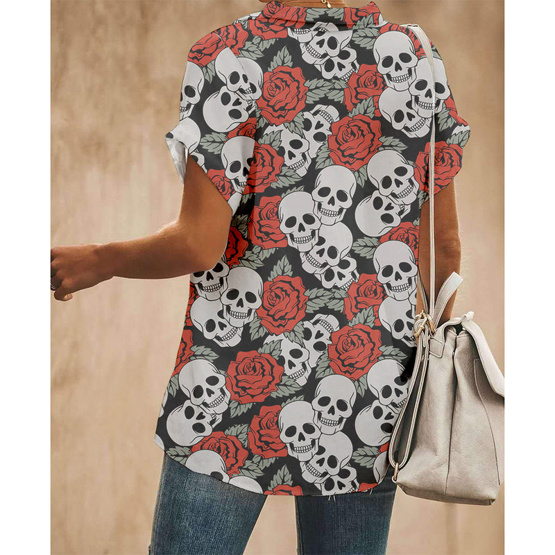 Rose Skull Damen Button Up Hemd