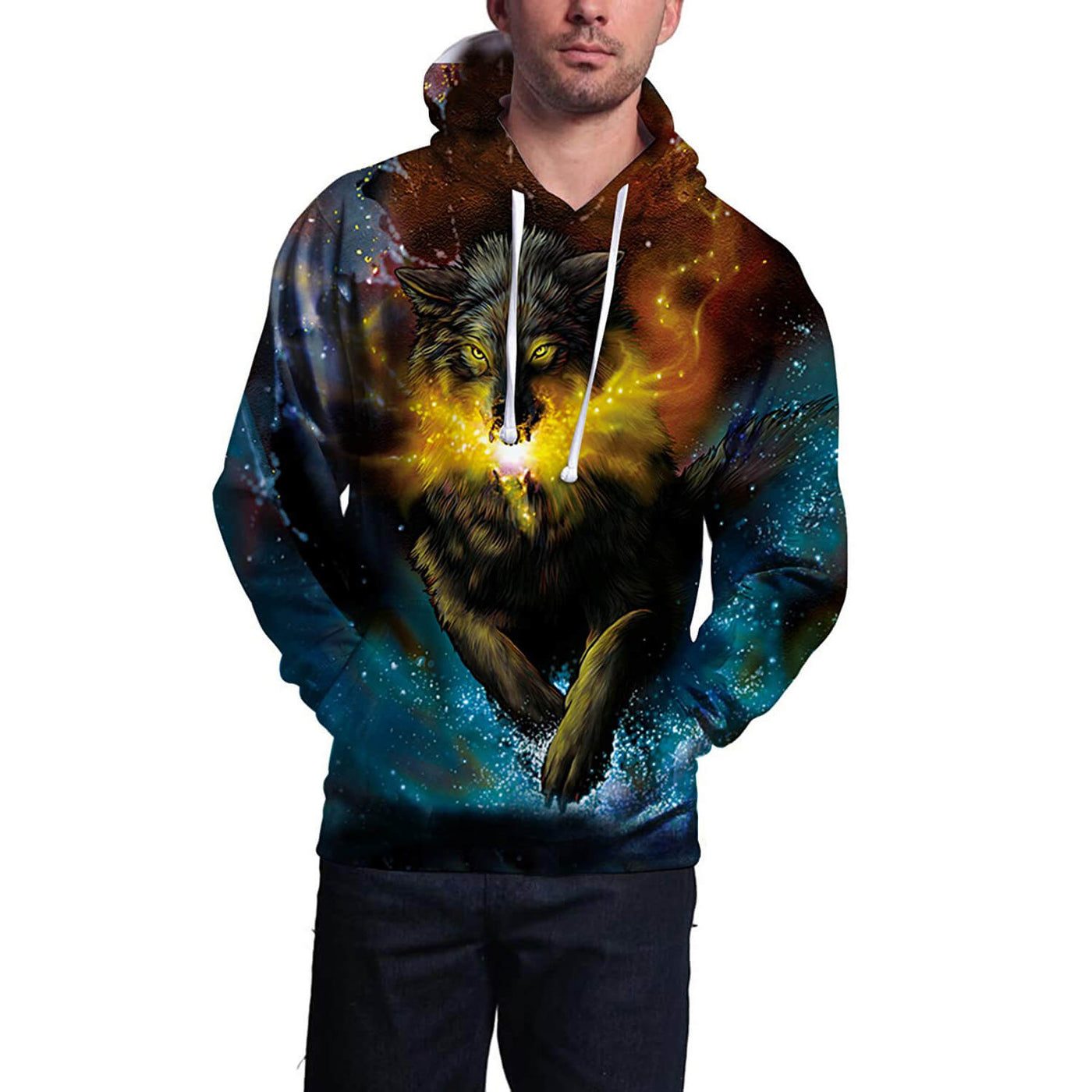 Galaxy Sparkly Wolf Hoodie D F Clothing