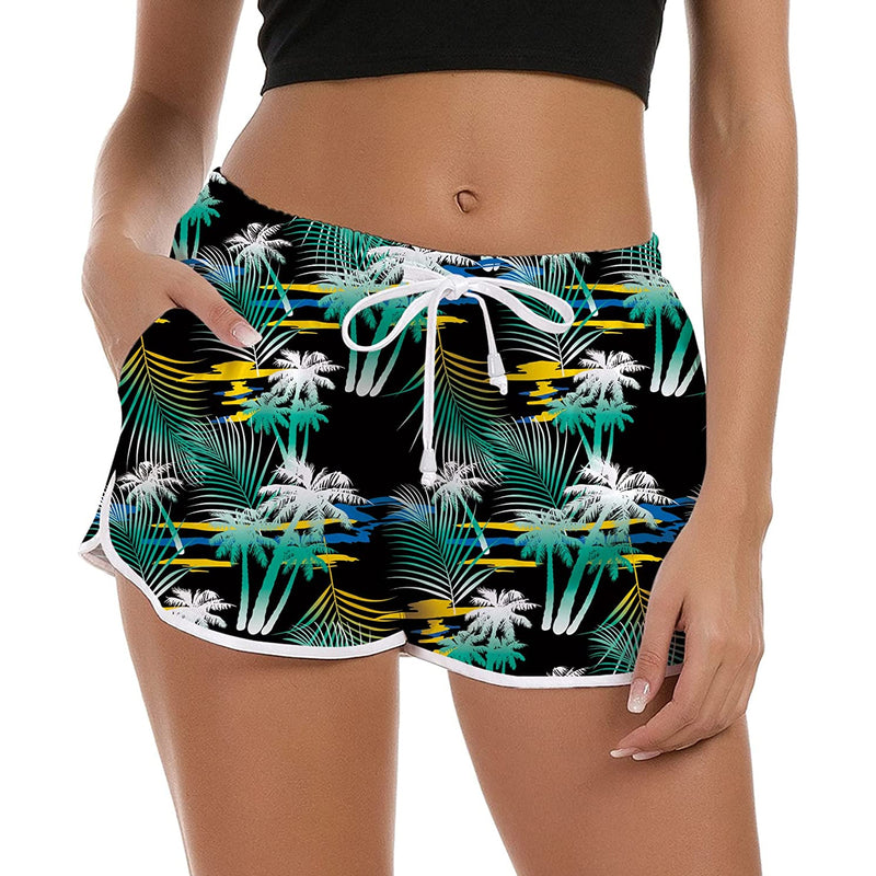 Green Palm Tree Funny Board Shorts for Women