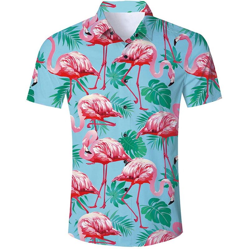 Pink Flamingo Funny Hawaiian Shirt with Palm Leaf – D&F Clothing