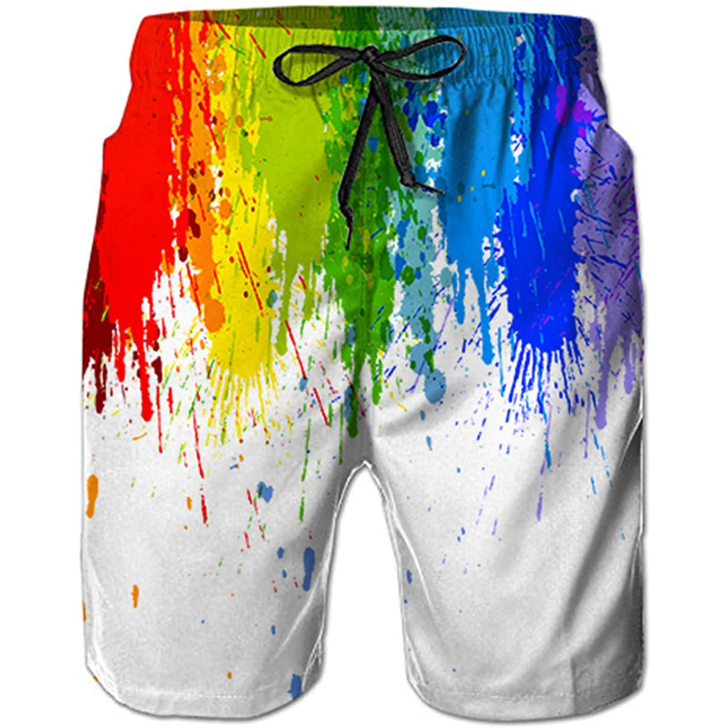 Paint Splatter White Funny Swim Trunks D F Clothing