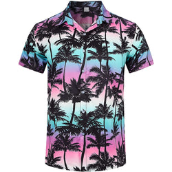 Pink Blue Palm Tree Funny Hawaiian Shirt