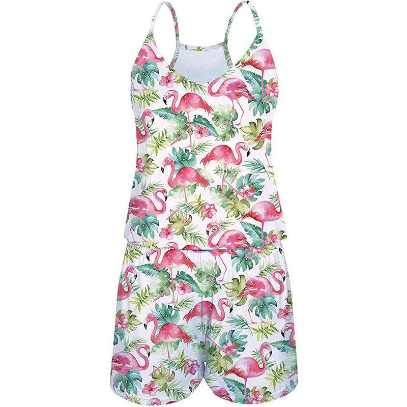 Leaf Pink Flamingos Romper for Women