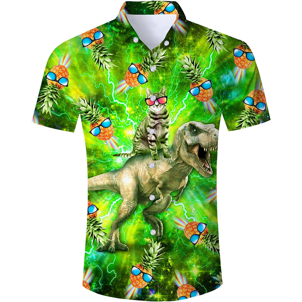 St Patrick's Day Leprechaun Riding Dinosaur Funny Custom Photo Personalized  Hawaiian Shirt - Trendy Aloha