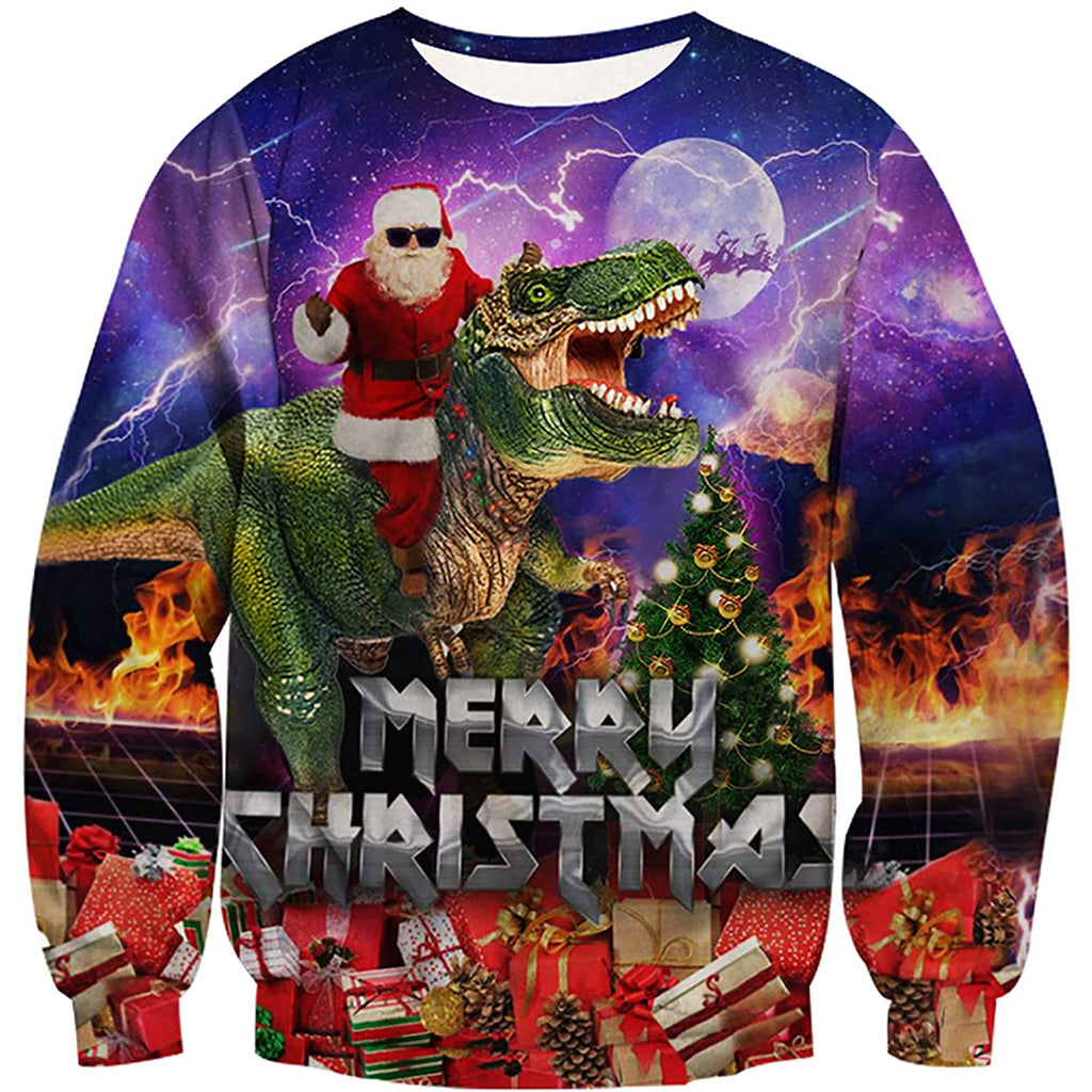 Santa riding t rex sweater on sale