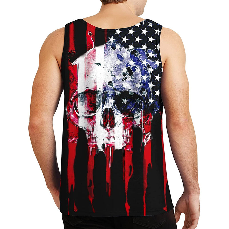 Melting American Flag Skull Funny Tank Top