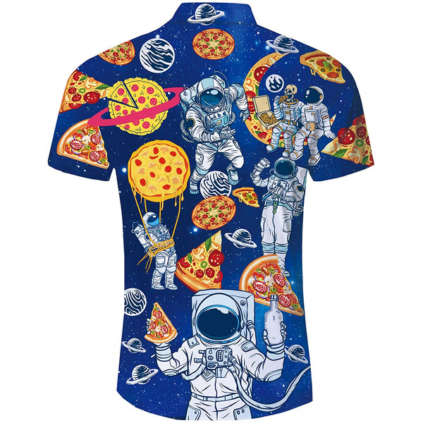 Astronaut Pizza Funny Button Up Shirt