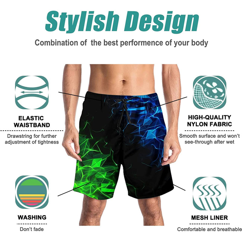 Geometric Blue Green Funny Swim Trunks