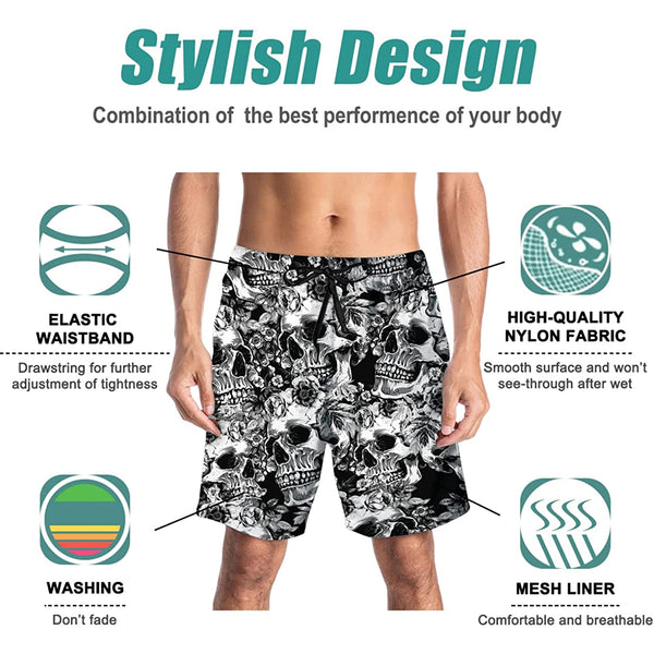 Flowers Skull Funny Swim Trunks