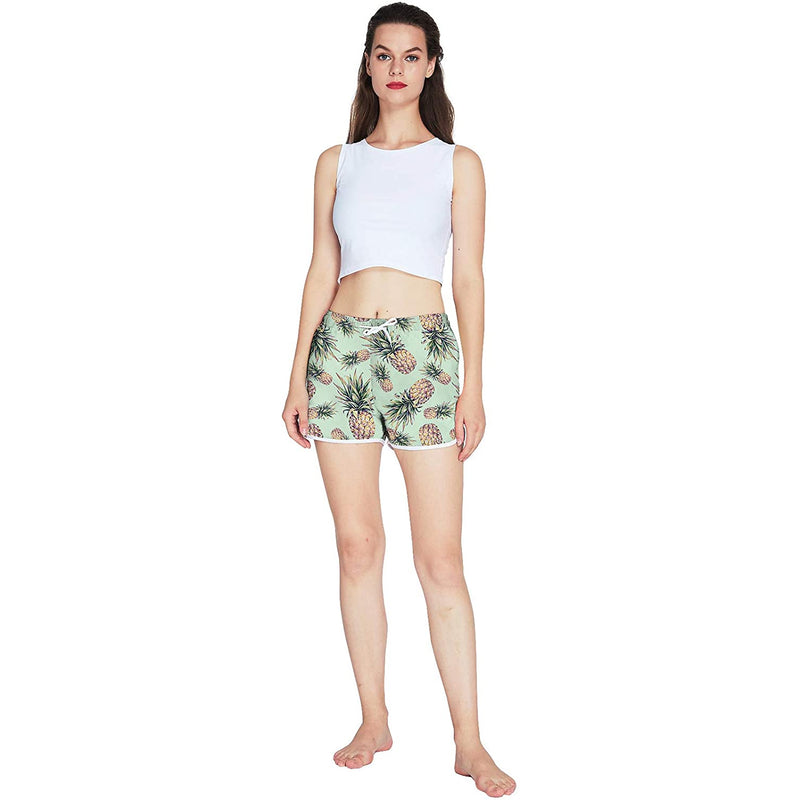 Light Green Pineapple Funny Board Shorts for Women