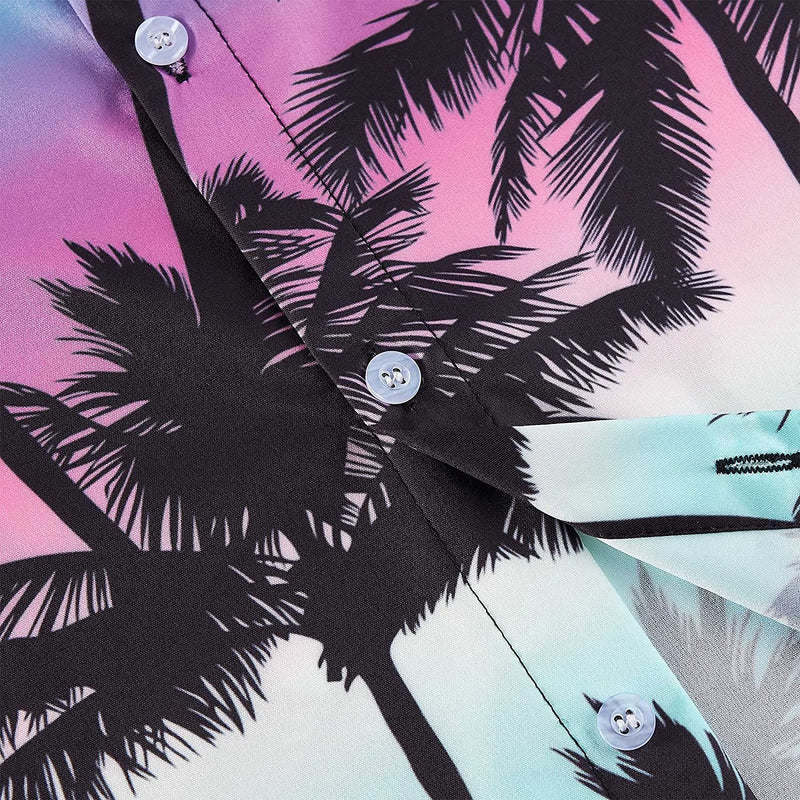 Pink Blue Palm Tree Funny Hawaiian Shirt